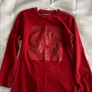 Calvin Klein Red Long Sleeve Tee with Graphic Design